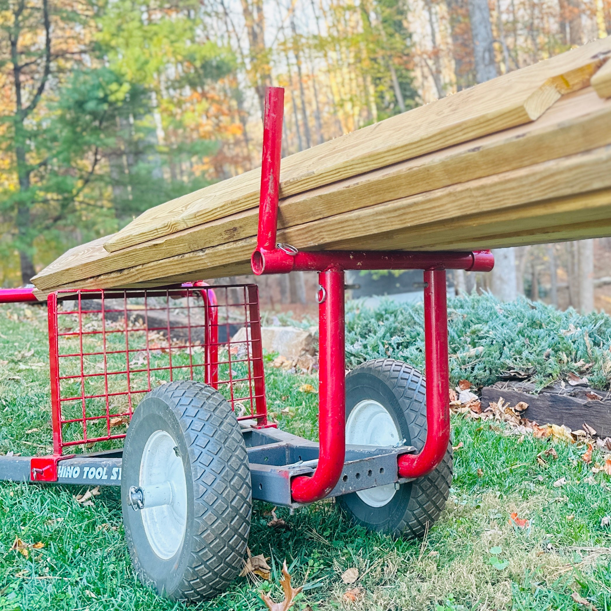 Log hauler configuration Rhino Tool Systems landscapers cart carry lumber