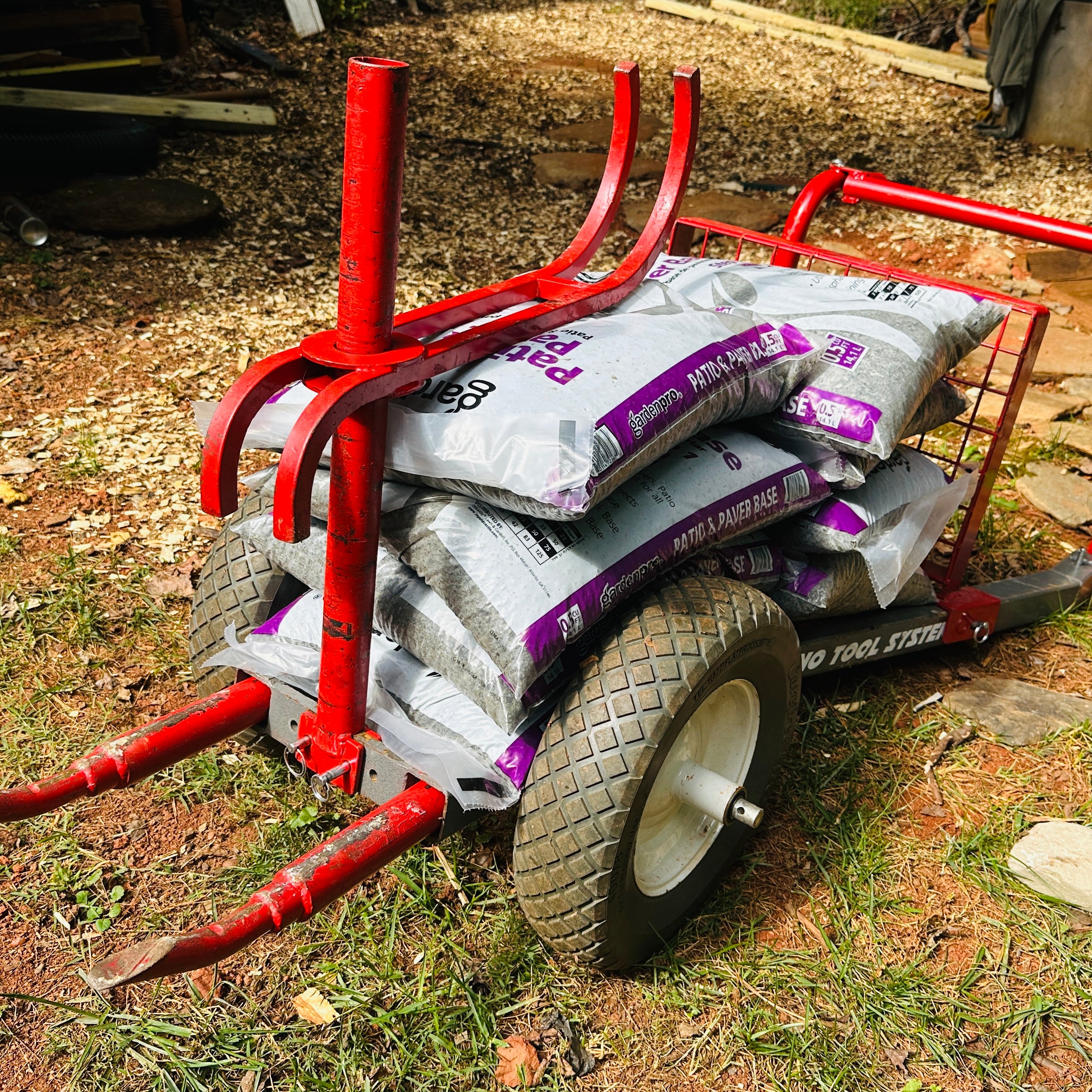 Carry heavy bags of stone Rhino Tool Systems garden cart Rock Hauler configuration