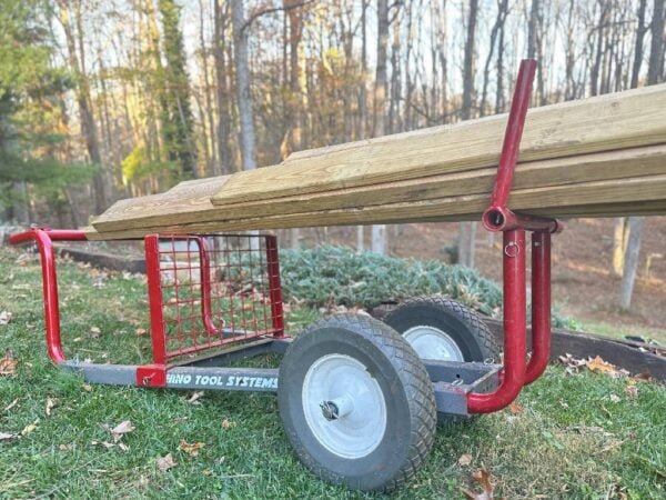 Rhino Tool Systems Lumber Hauler yard cart in action carrying lumber