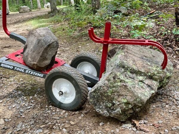 Rhino Tool Systems landscapers cart fully loaded with big rocks
