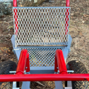Painted gray expanded steel Back Mesh attached to Rhino Tool Systems landscapers cart